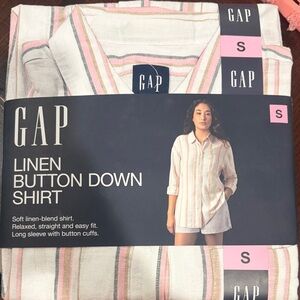 GAP Striped Linen Shirt - Pink and White
